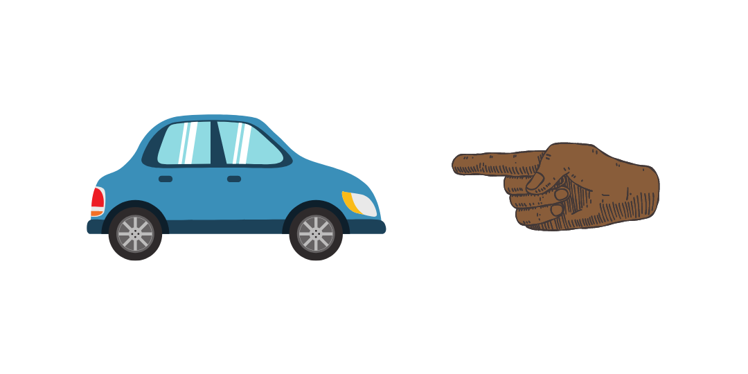 Hand pointing to a car